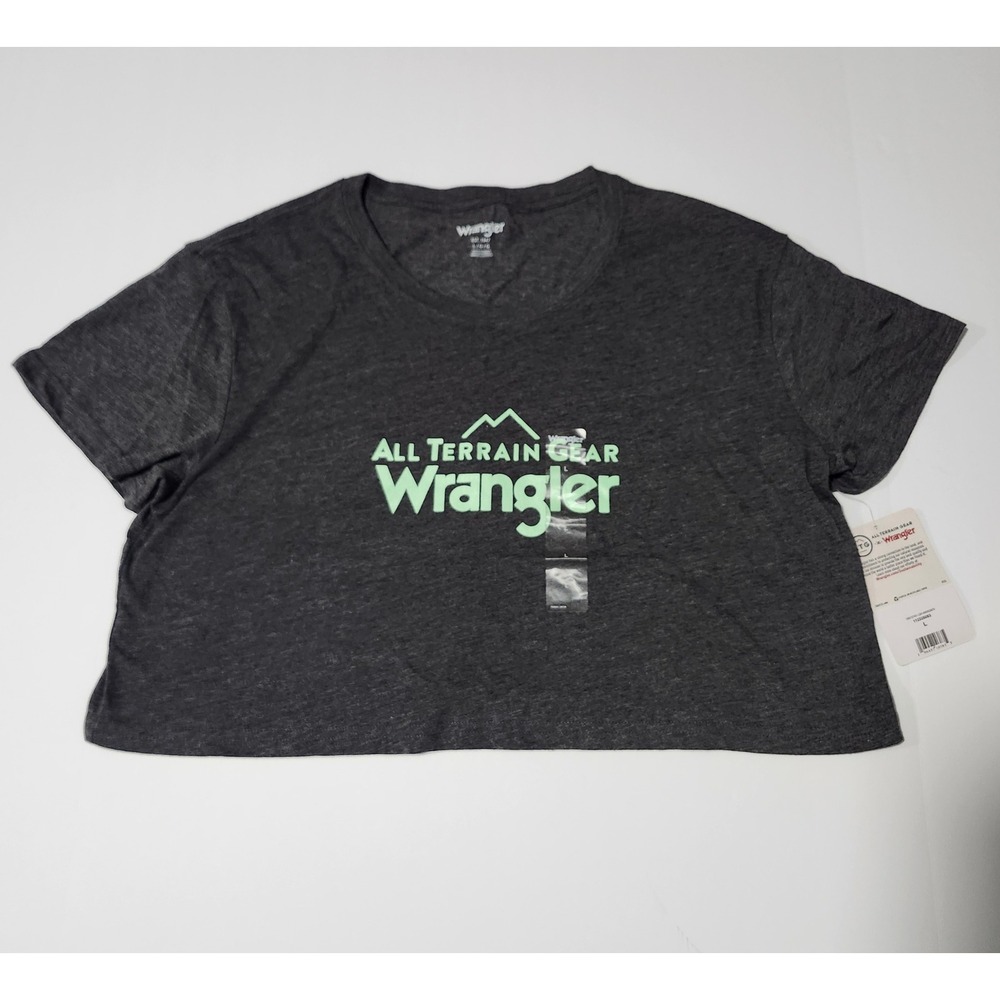 Wrangler ATG Womens Country Graphic Crop Top T Shirt Gray Large Logo